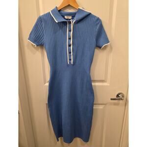 Avara Blue Ribbed Polo Dress